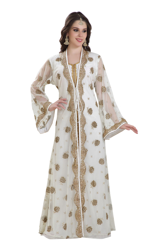 Arabian Kaftan Golden Embroidered Dress - Maxim Creation