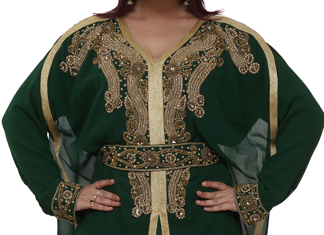 Dubai Kaftan with Golden Flower Embroidery - Maxim Creation