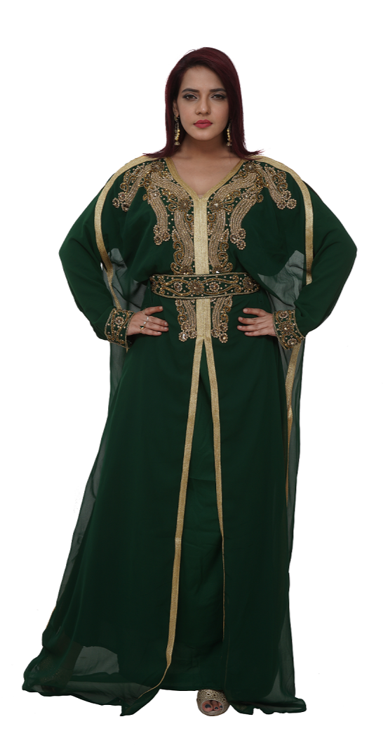 Dubai Kaftan with Golden Flower Embroidery - Maxim Creation