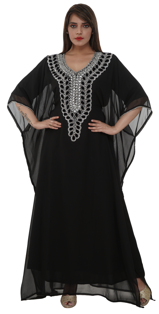 Embroidered Maxi Dress With Black Velvet Beaded - Maxim Creation