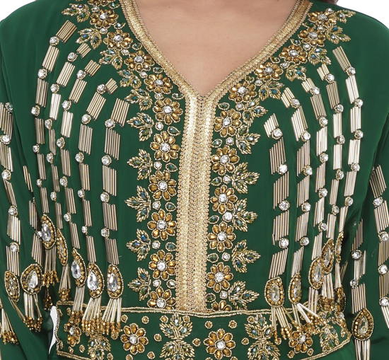 Henna Party Kaftan With Golden Floral Embroidery - Maxim Creation