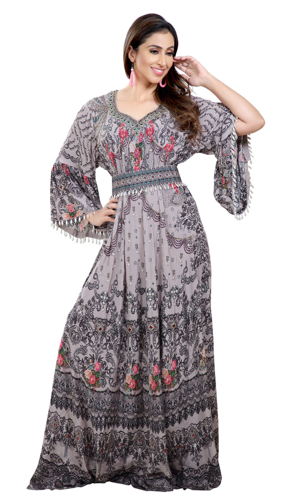 Floral Digital Printed Haute Coutre Kaftan Embroidery - Maxim Creation