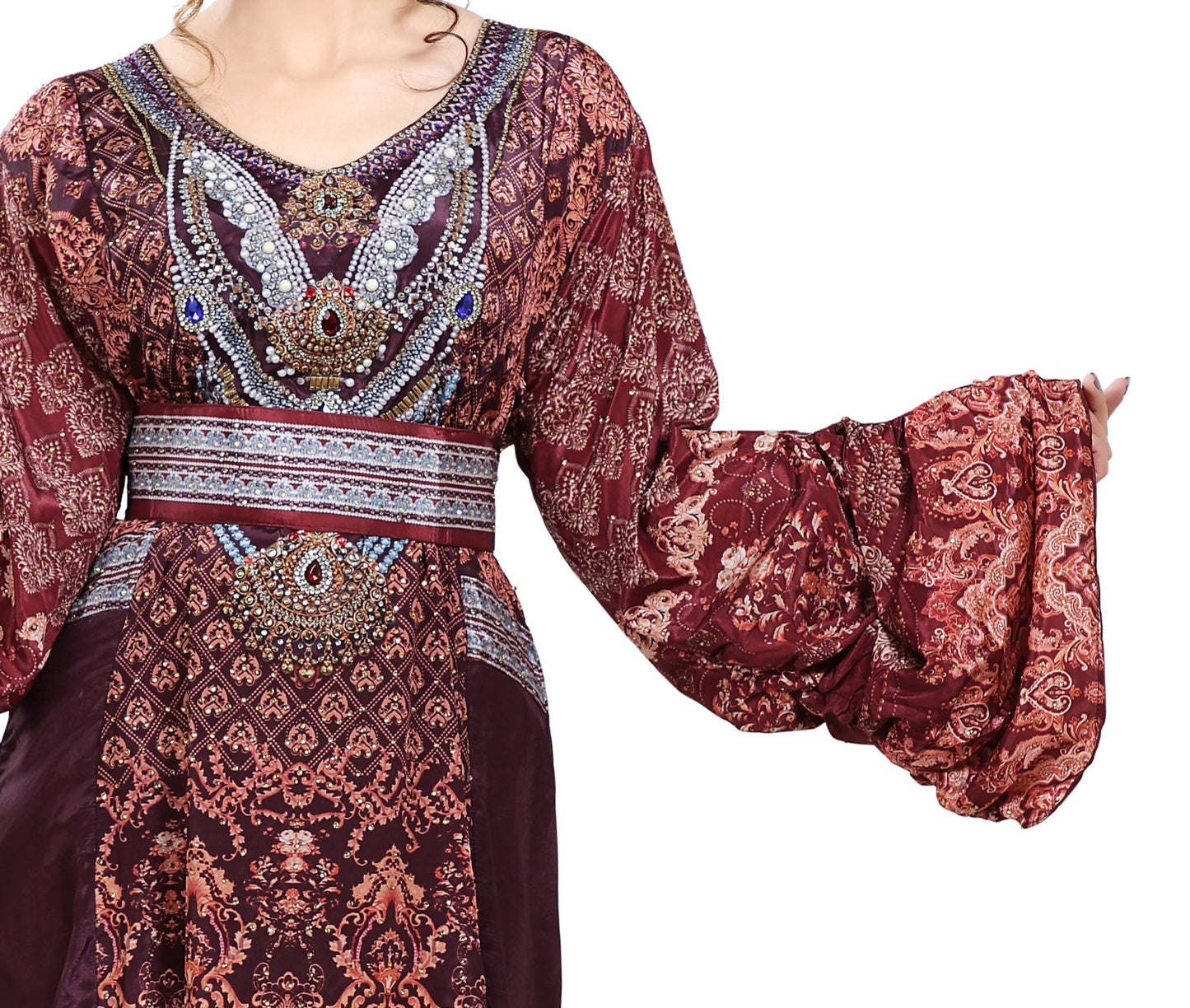 Arabian Dress With Mix Embroidered Digital Printed Kaftan - Maxim Creation