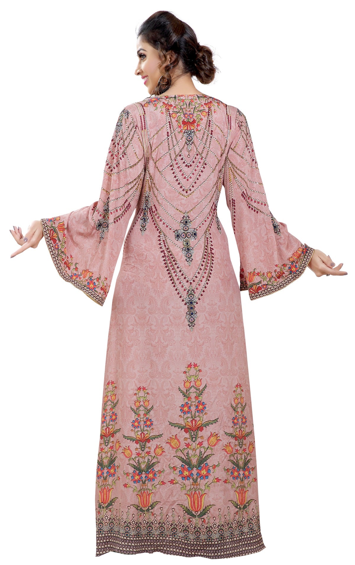 Light Pink Printed Kaftan With Crystal Luxe Beads - Maxim Creation