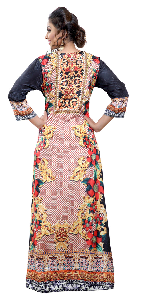 Floral Digital Printed Turkish Kaftan With Luxe Beads - Maxim Creation