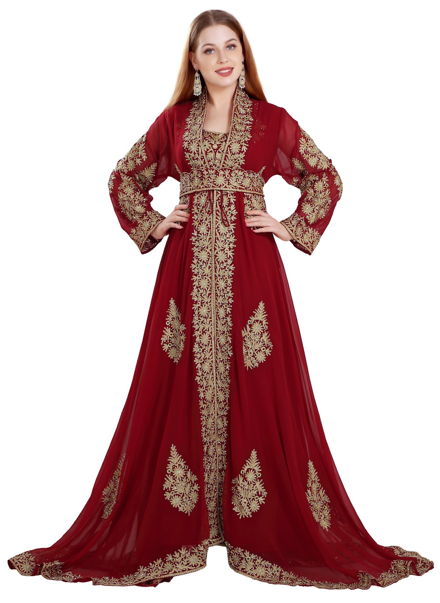 Maroon Jellabiya Moroccan Caftan Dress - Maxim Creation