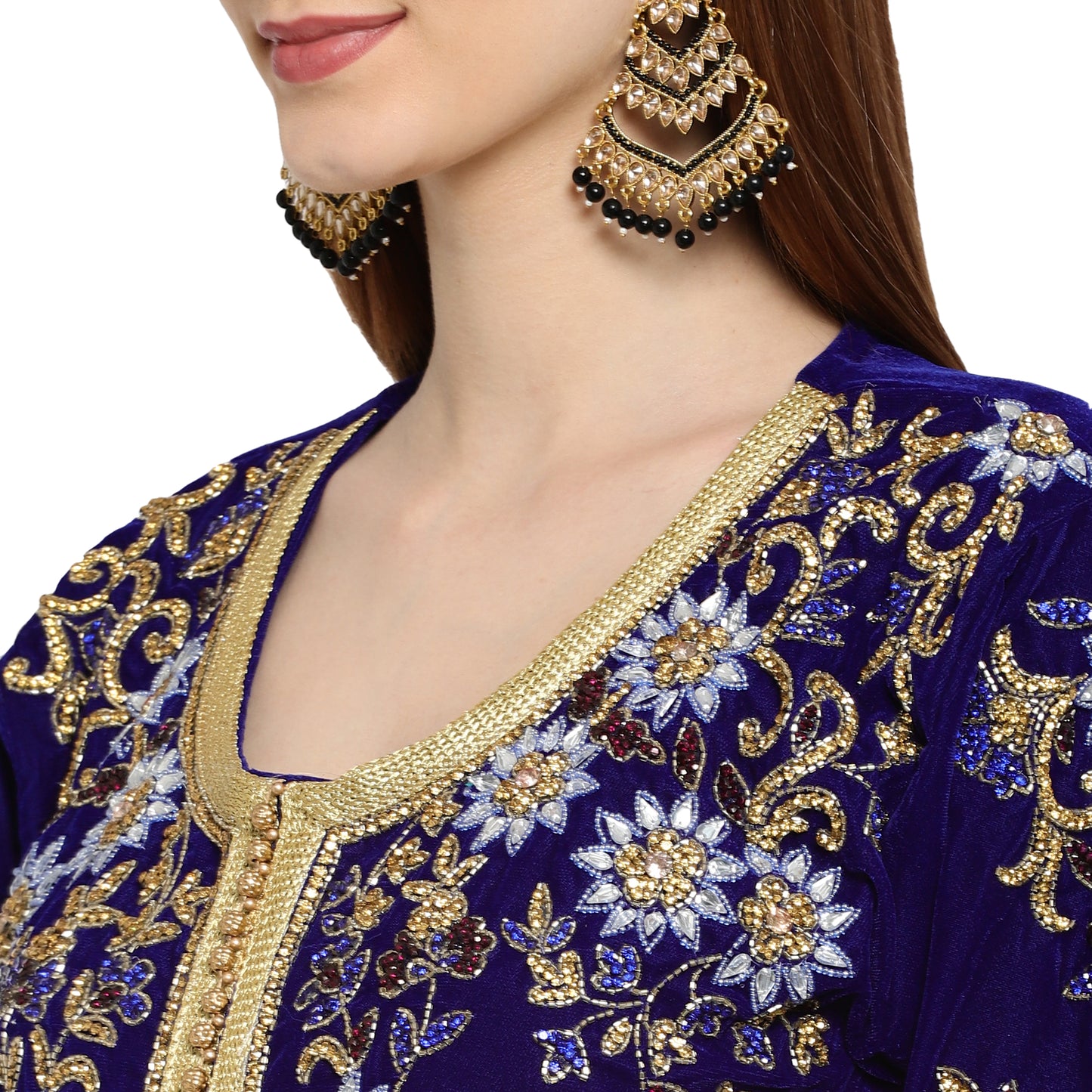 Designer Kaftan Bridal Gown in Royal Blue Velvet - Maxim Creation