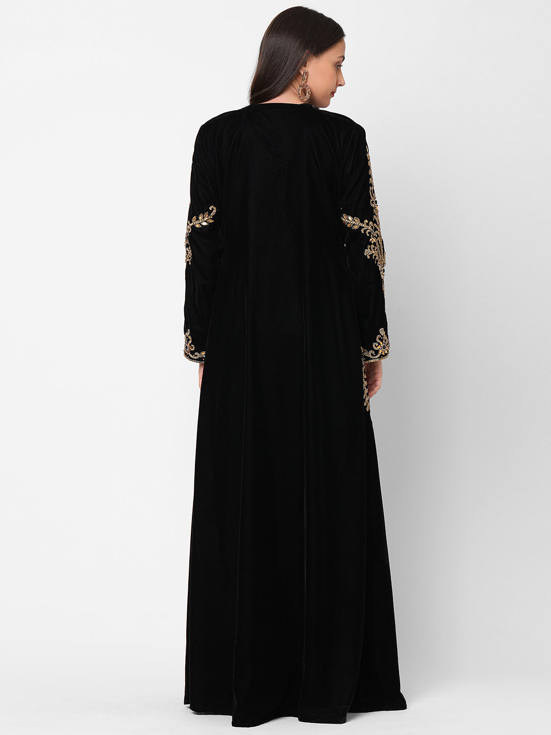 Hand Embroidered Designer Wedding Kaftan in Black Velvet - Maxim Creation