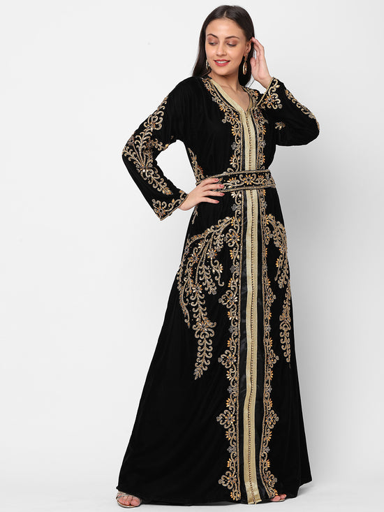 Hand Embroidered Designer Wedding Kaftan in Black Velvet - Maxim Creation