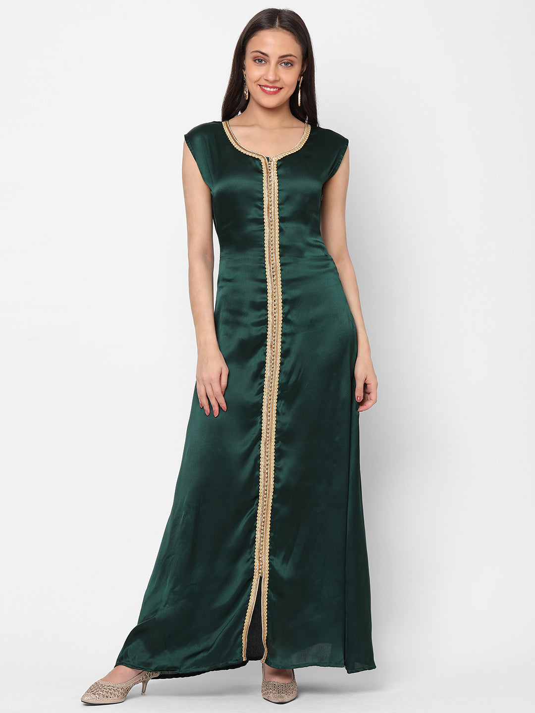 Designer Caftan Wedding Dress in Dark Green Velvet - Maxim Creation