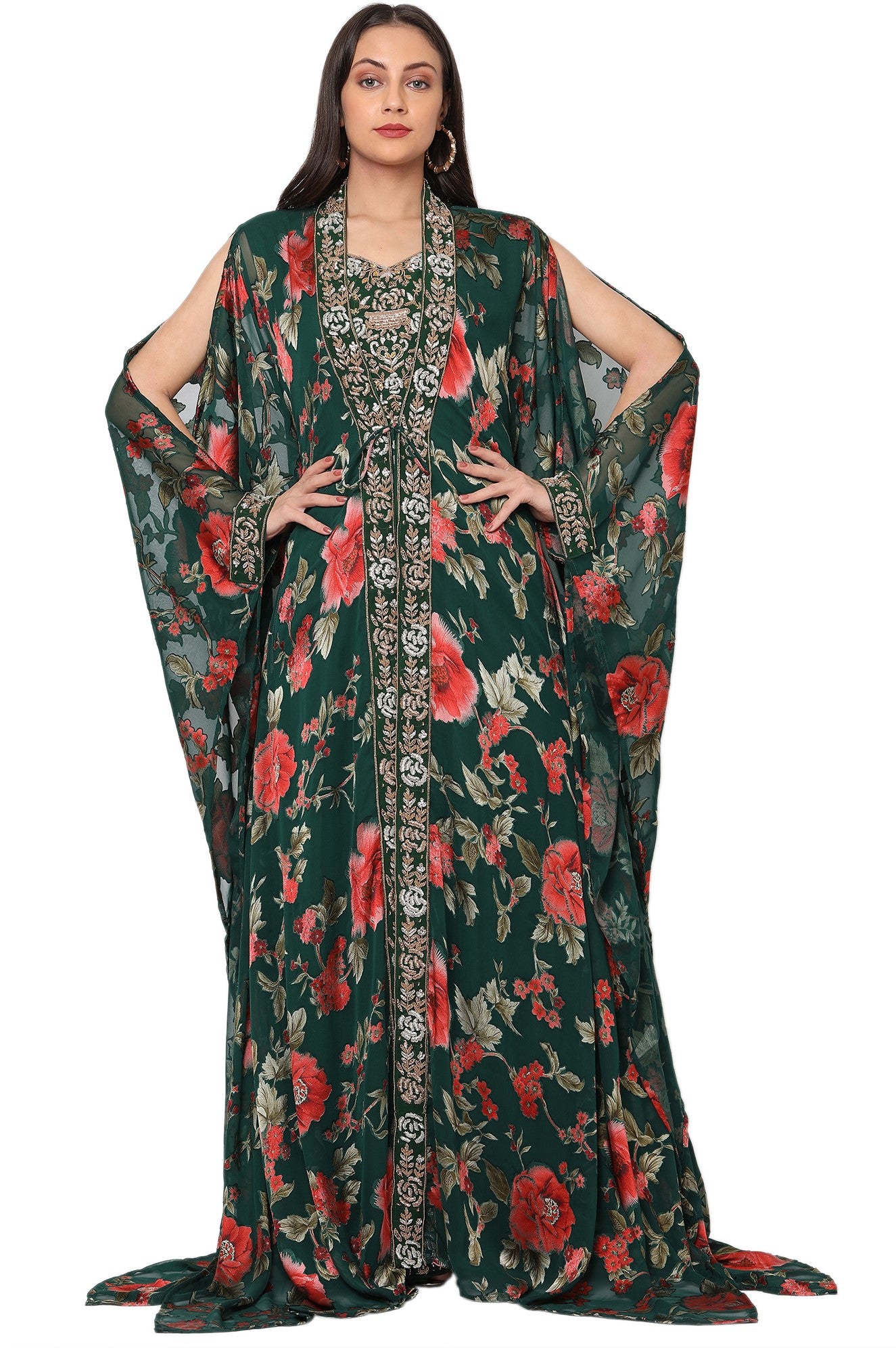 Summer Kaftan Floral Printed Slit Sleeve Maxi - Maxim Creation