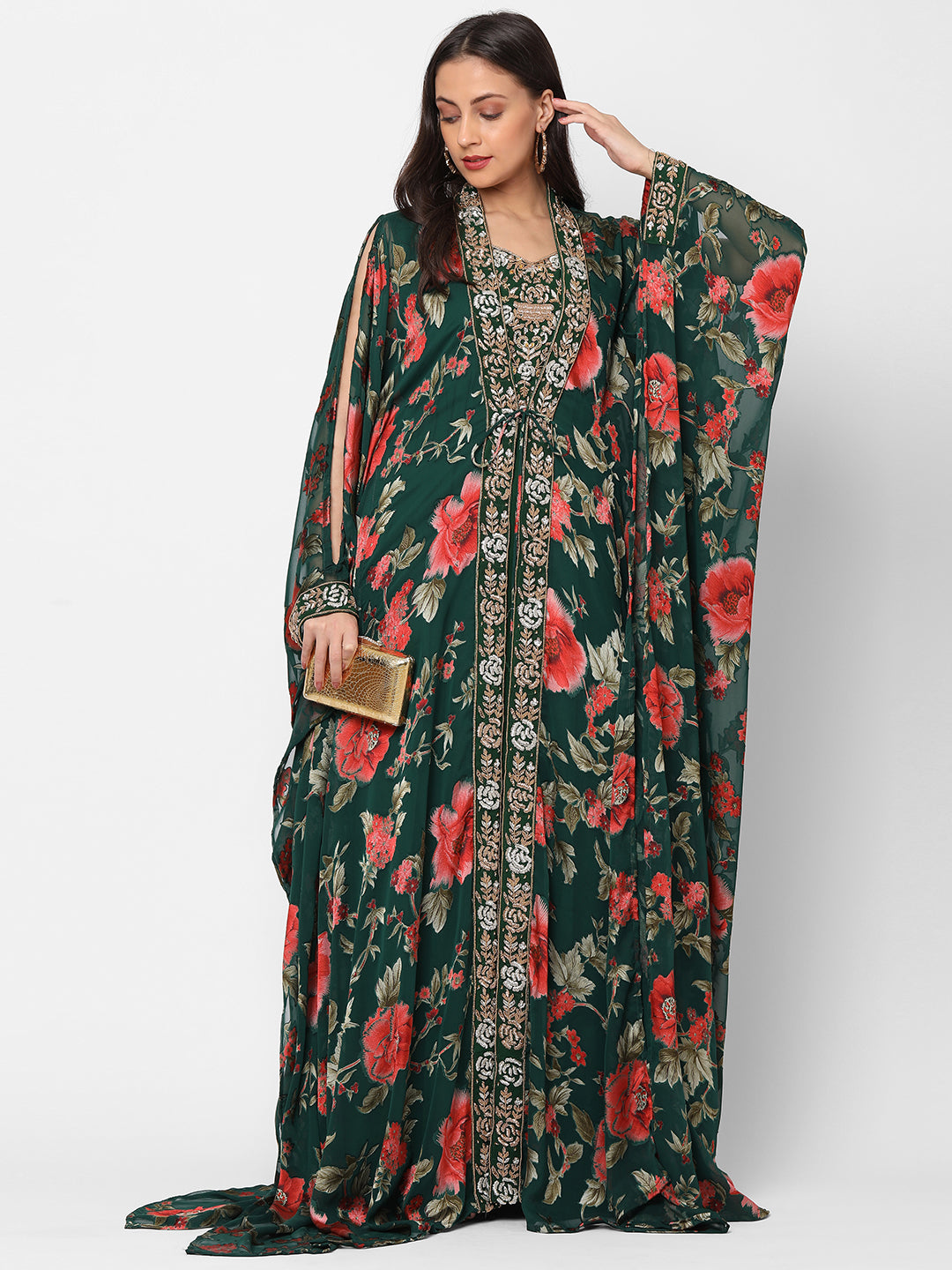 Summer Kaftan Floral Printed Slit Sleeve Maxi - Maxim Creation