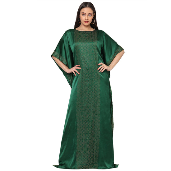 Resort Wear Bottle Green Satin Maxi - Maxim Creation