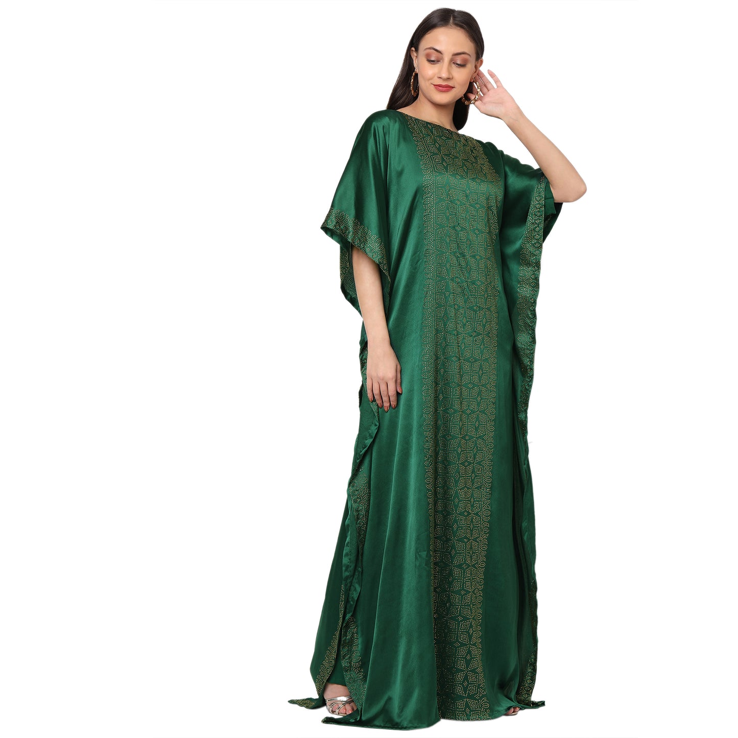 Resort Wear Bottle Green Satin Maxi - Maxim Creation