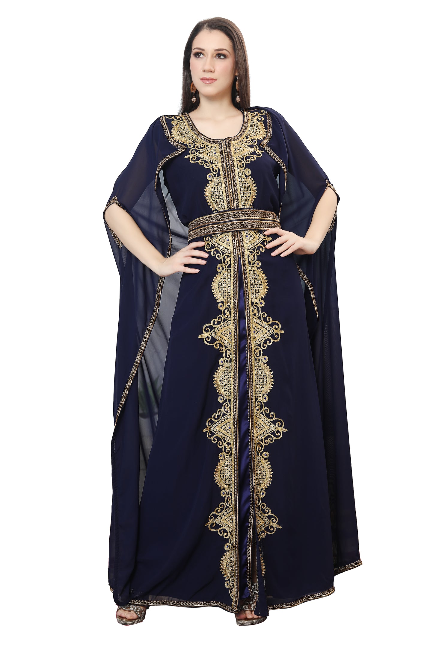 Navy Blue Karakou Algerian Caftan Mermaid Gown - Maxim Creation