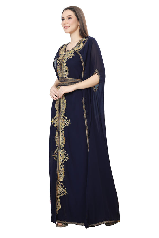 Navy Blue Karakou Algerian Caftan Mermaid Gown - Maxim Creation