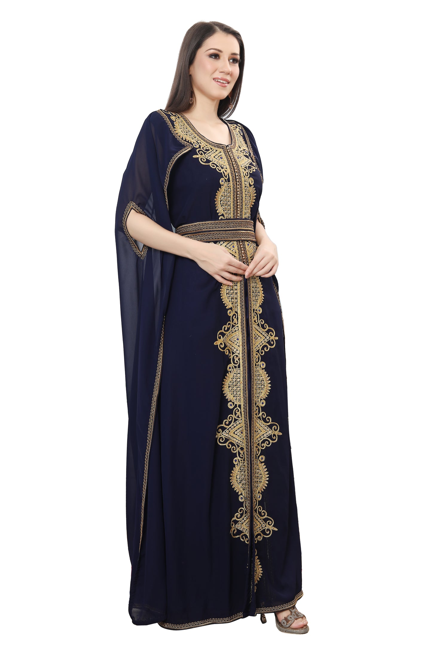 Navy Blue Karakou Algerian Caftan Mermaid Gown - Maxim Creation