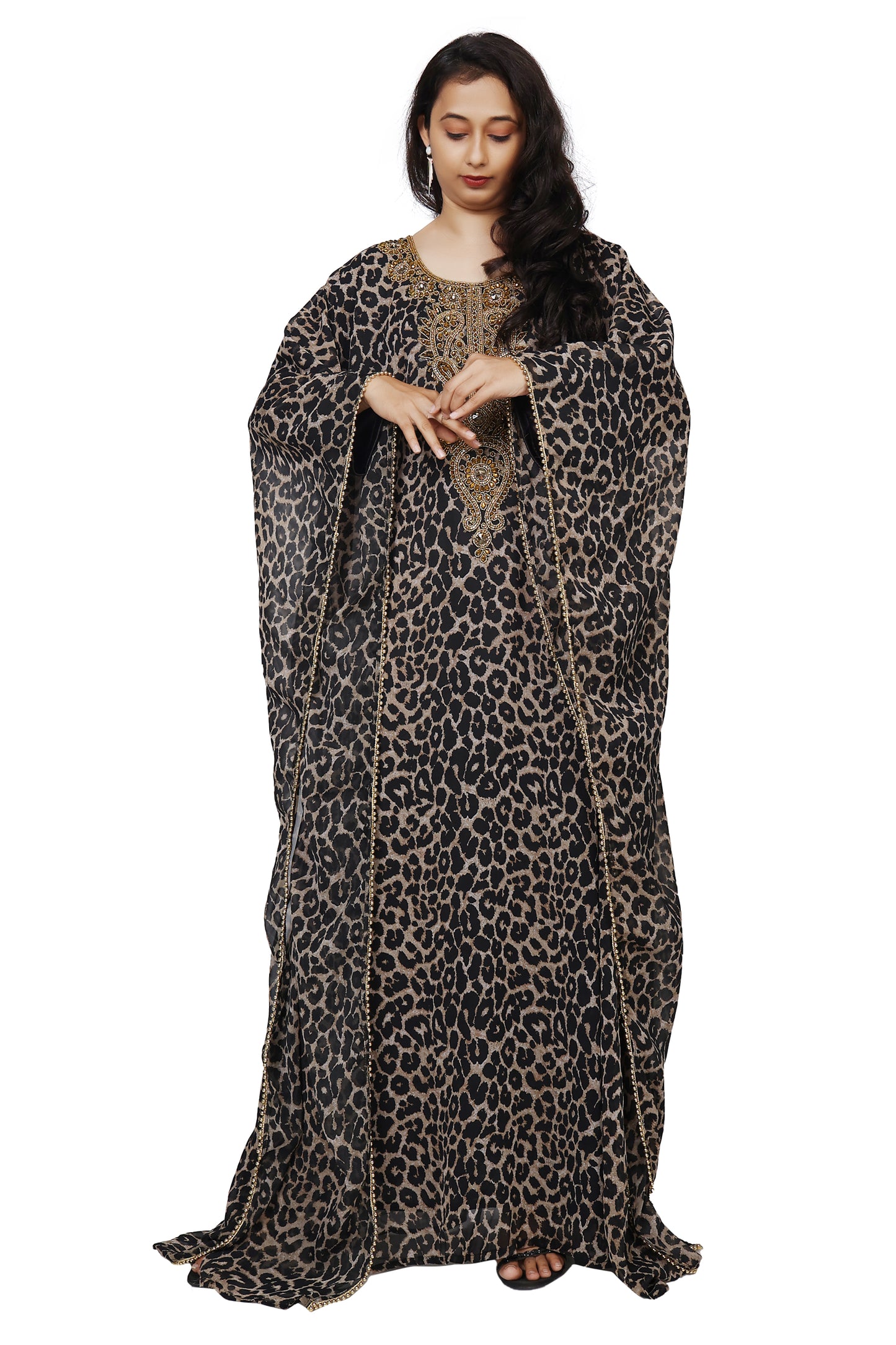 Leopard Print Kaftan Embroidery Handcrafted by Maxim Creation - Maxim Creation