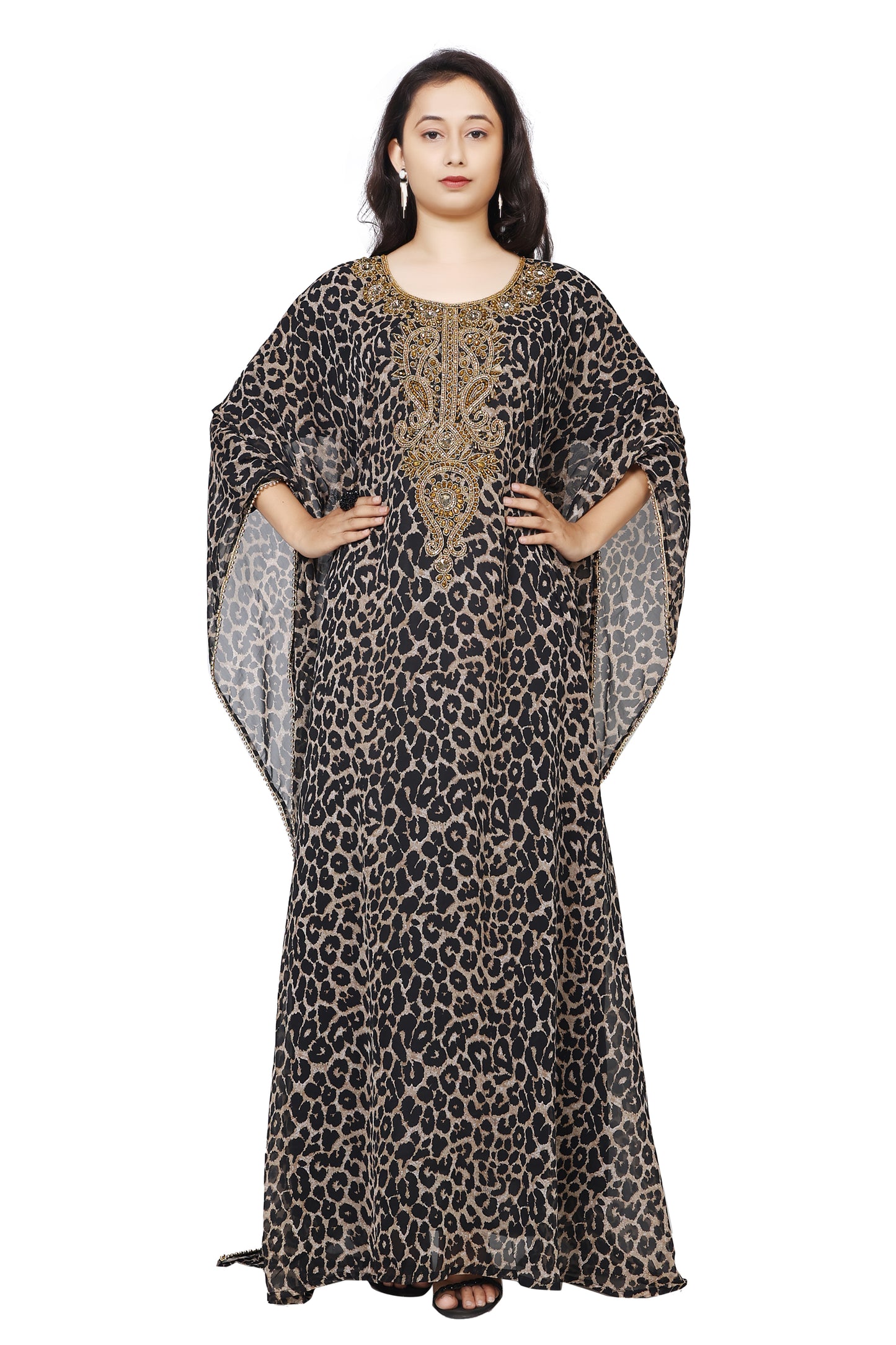 Leopard Print Kaftan Embroidery Handcrafted by Maxim Creation - Maxim Creation