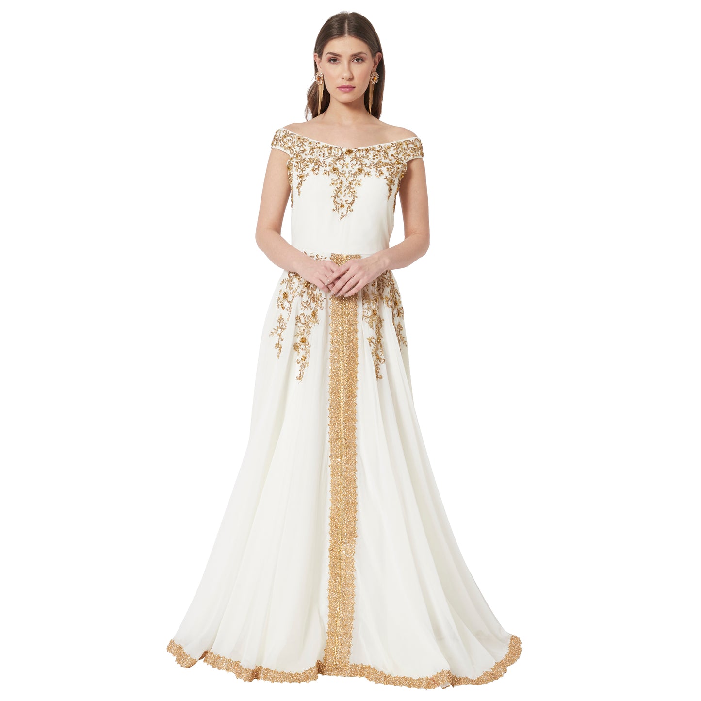 Off Shoulder Embroidered Gown Crystal Ball Gown - Maxim Creation