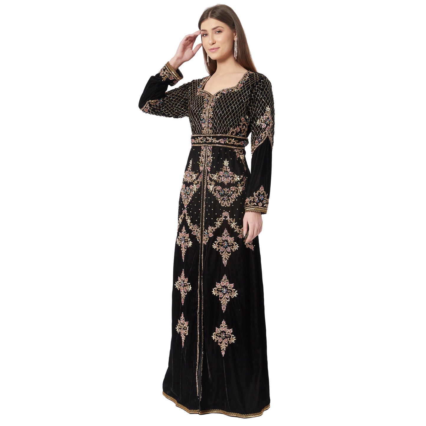 Takchita Caftan Black Velvet Wedding Gown Mother + Daughter Combo Set - Maxim Creation