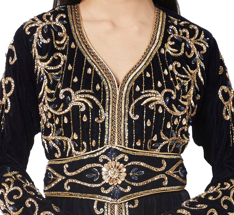 Designer Velvet Kaftan Crystal Handwork Wedding Gown - Maxim Creation