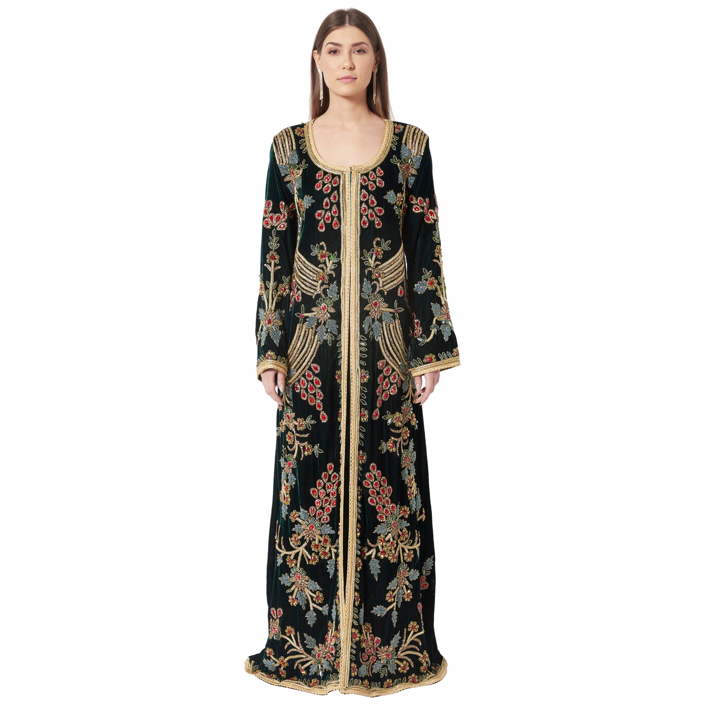 Designer Caftan Wedding Dress Handcrafted with Crystal In Velvet - Maxim Creation