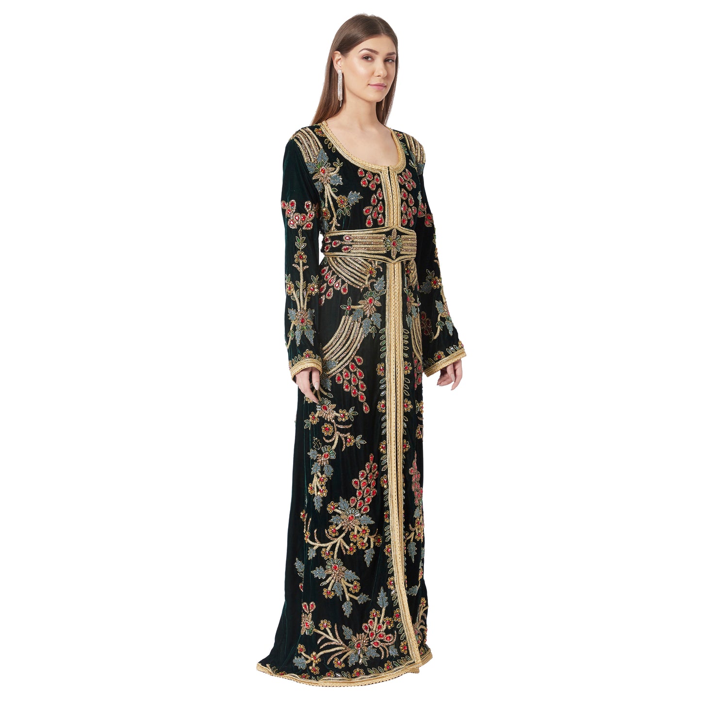 Designer Caftan Wedding Dress Handcrafted with Crystal In Velvet - Maxim Creation