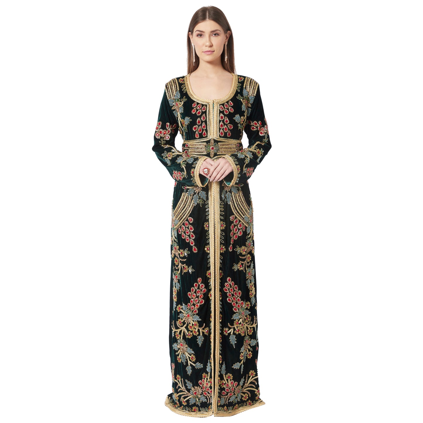 Designer Caftan Wedding Dress Handcrafted with Crystal In Velvet - Maxim Creation