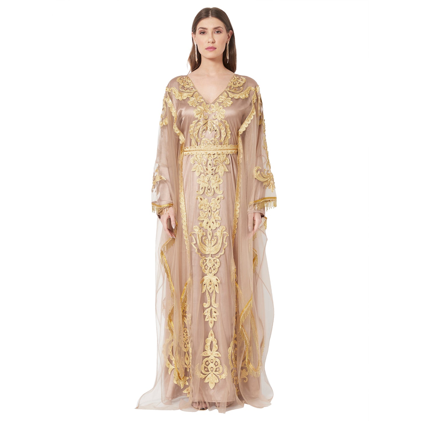 Moroccan Takchita Partywear Coffee-Beige Kaftan - Maxim Creation