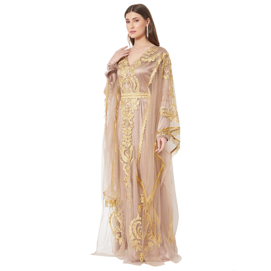 Moroccan Takchita Partywear Coffee-Beige Kaftan - Maxim Creation