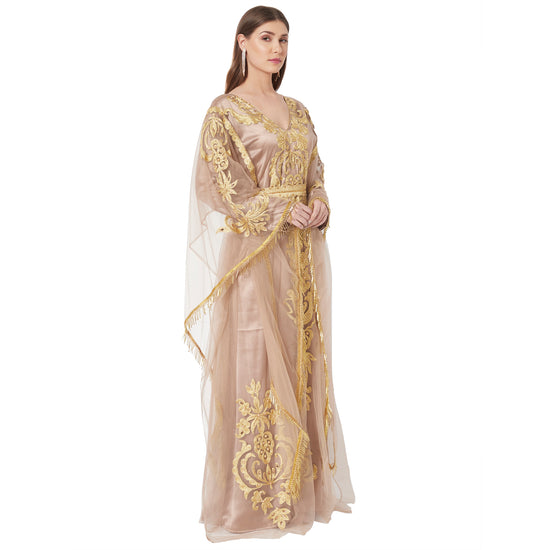 Moroccan Takchita Partywear Coffee-Beige Kaftan - Maxim Creation