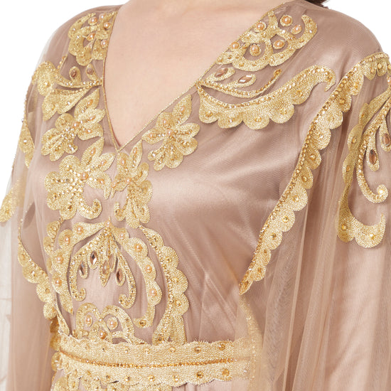 Moroccan Takchita Partywear Coffee-Beige Kaftan - Maxim Creation