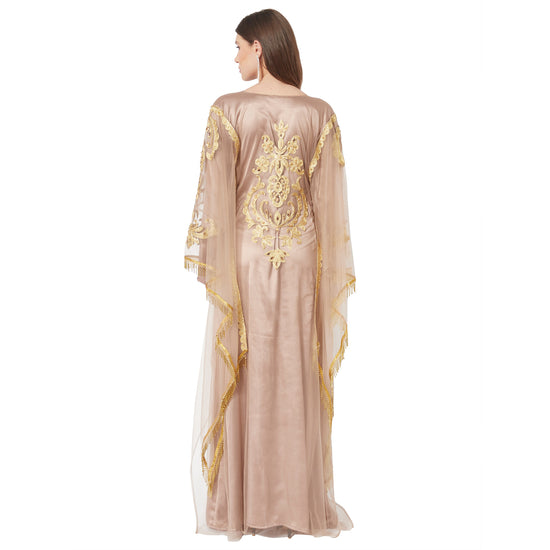 Moroccan Takchita Partywear Coffee-Beige Kaftan - Maxim Creation