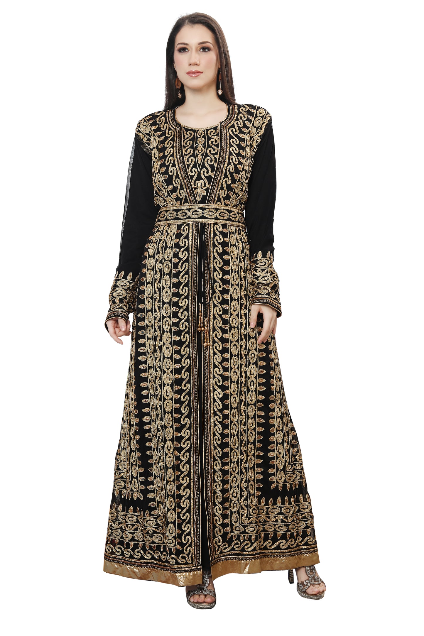 Traditional Jalabiya Karakou Embroidery Kaftan Gown - Maxim Creation