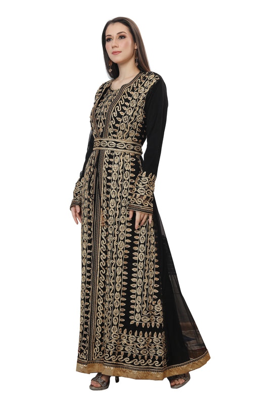 Traditional Jalabiya Karakou Embroidery Kaftan Gown - Maxim Creation