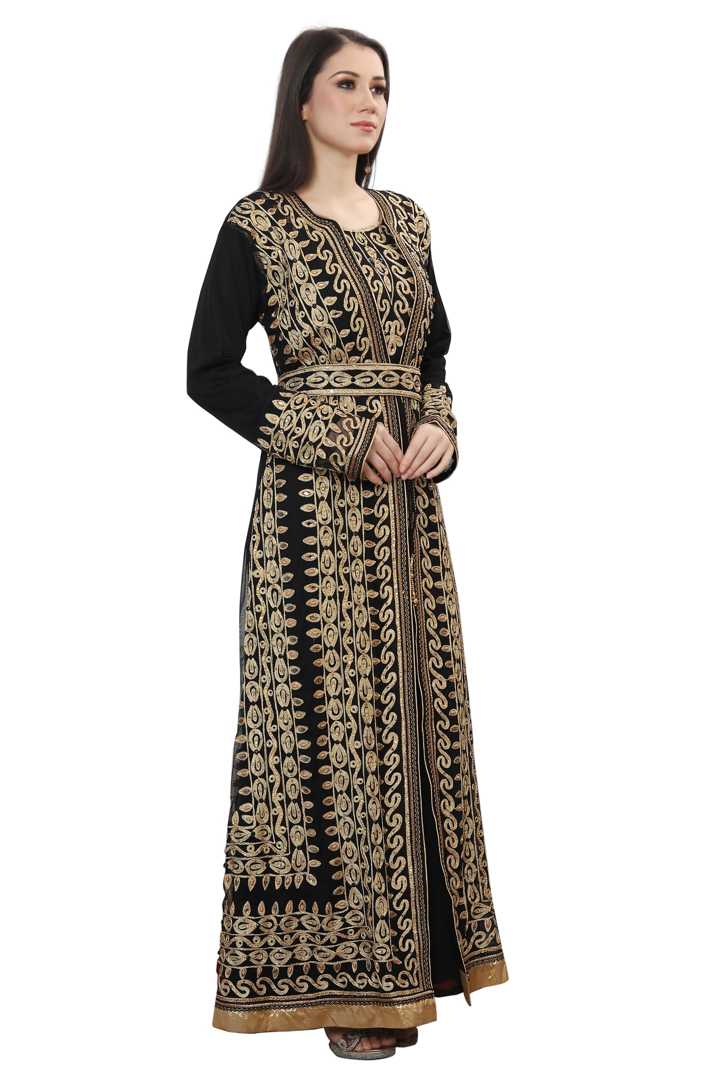 Traditional Jalabiya Karakou Embroidery Kaftan Gown - Maxim Creation