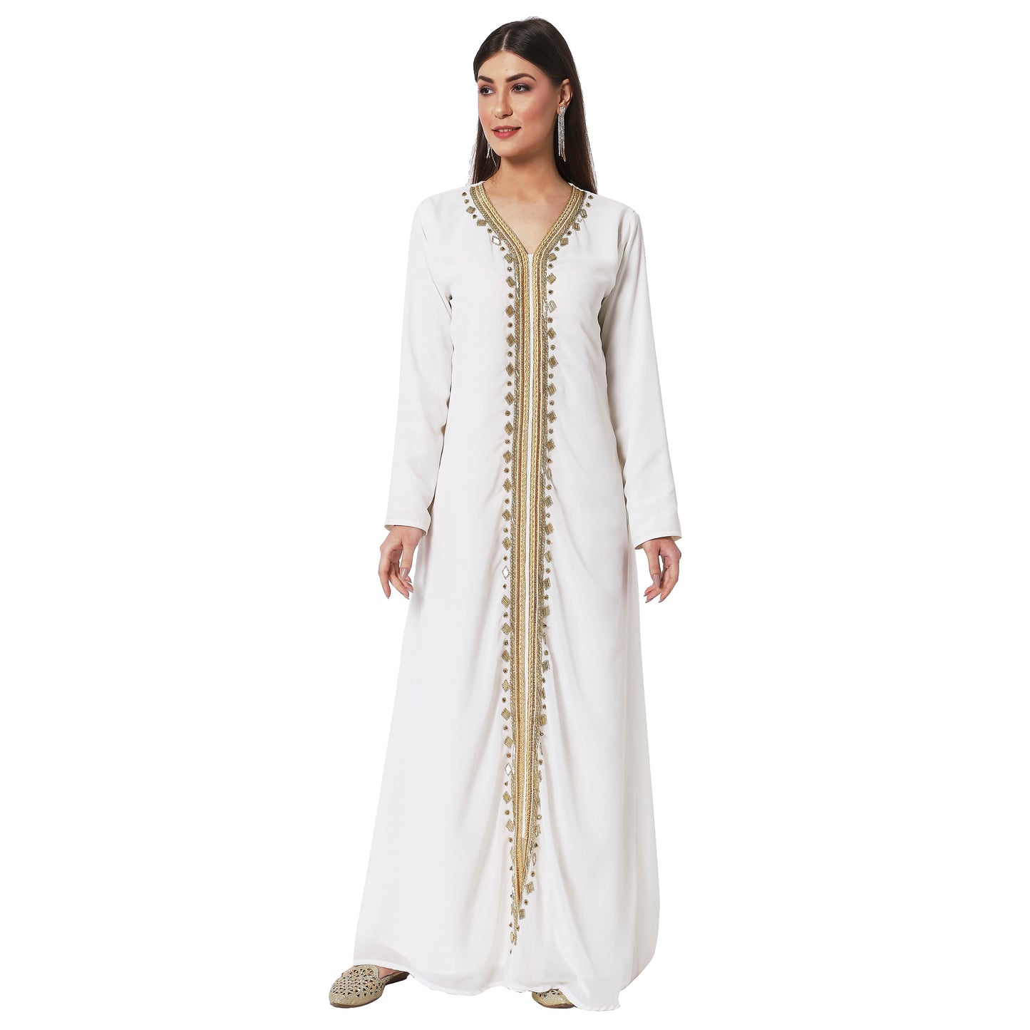 Crystal Studded Kaftan Embroidered Handicraft Gown - Maxim Creation