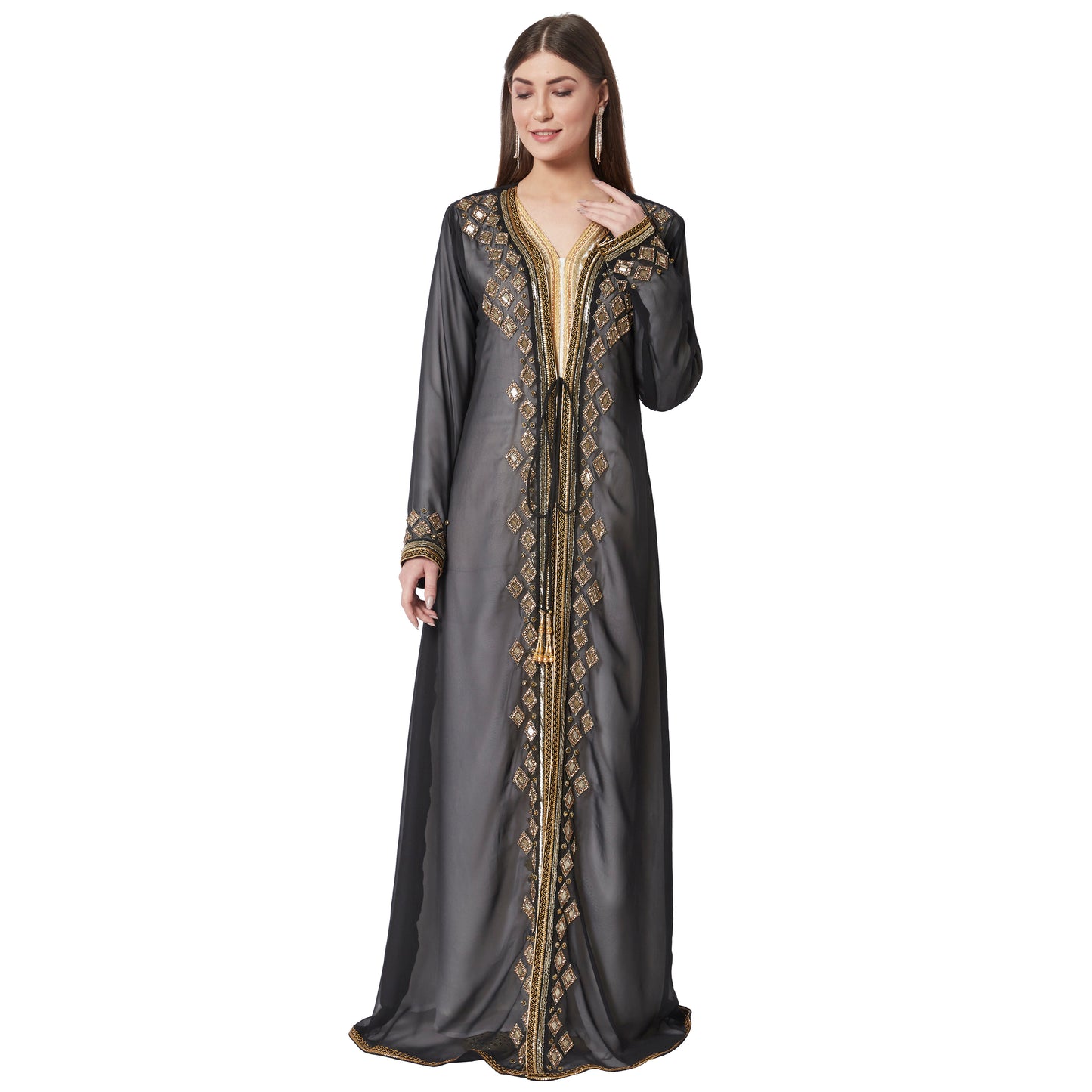 Crystal Studded Kaftan Embroidered Handicraft Gown - Maxim Creation