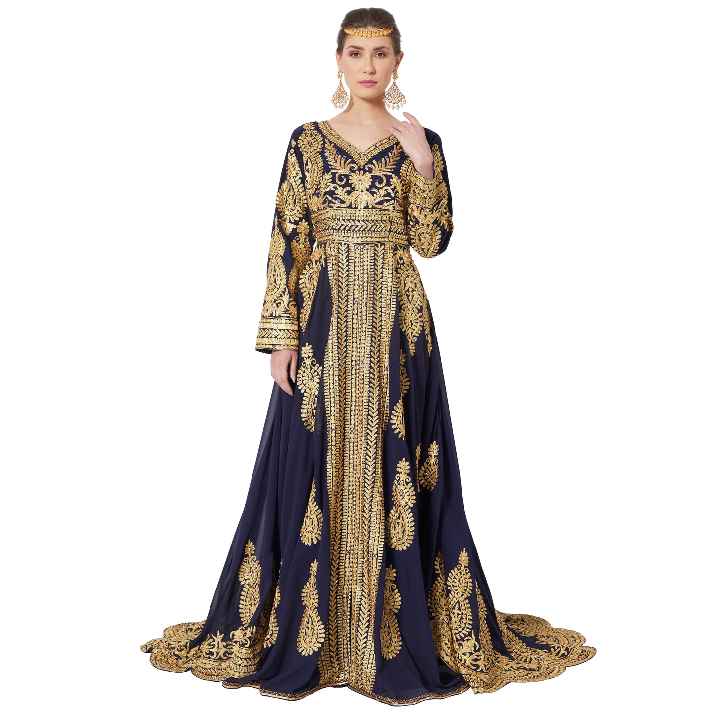 Traditional Embroidery Caftan Bridal Wedding Kaftan Gown With Tail / Train - Maxim Creation