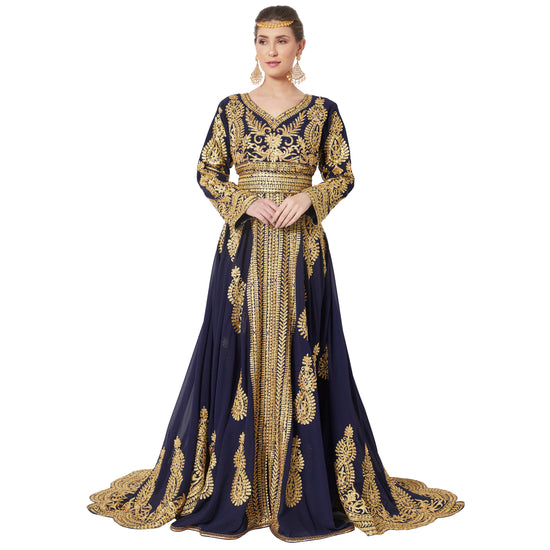 Traditional Embroidery Caftan Bridal Wedding Kaftan Gown With Tail / Train - Maxim Creation