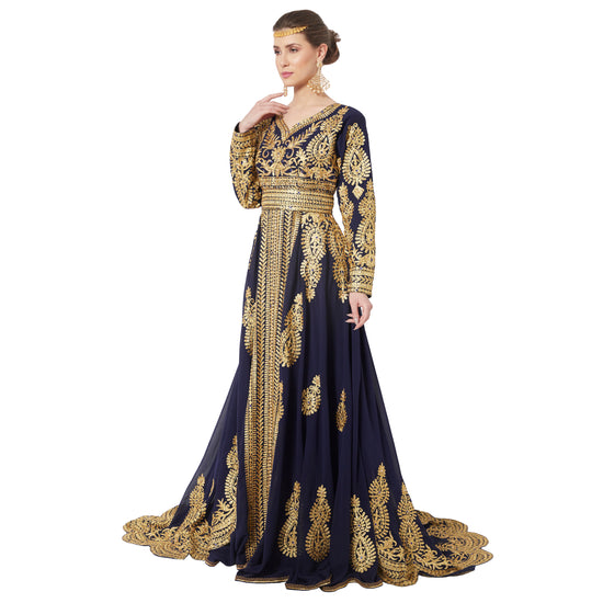 Traditional Embroidery Caftan Bridal Wedding Kaftan Gown With Tail / Train - Maxim Creation