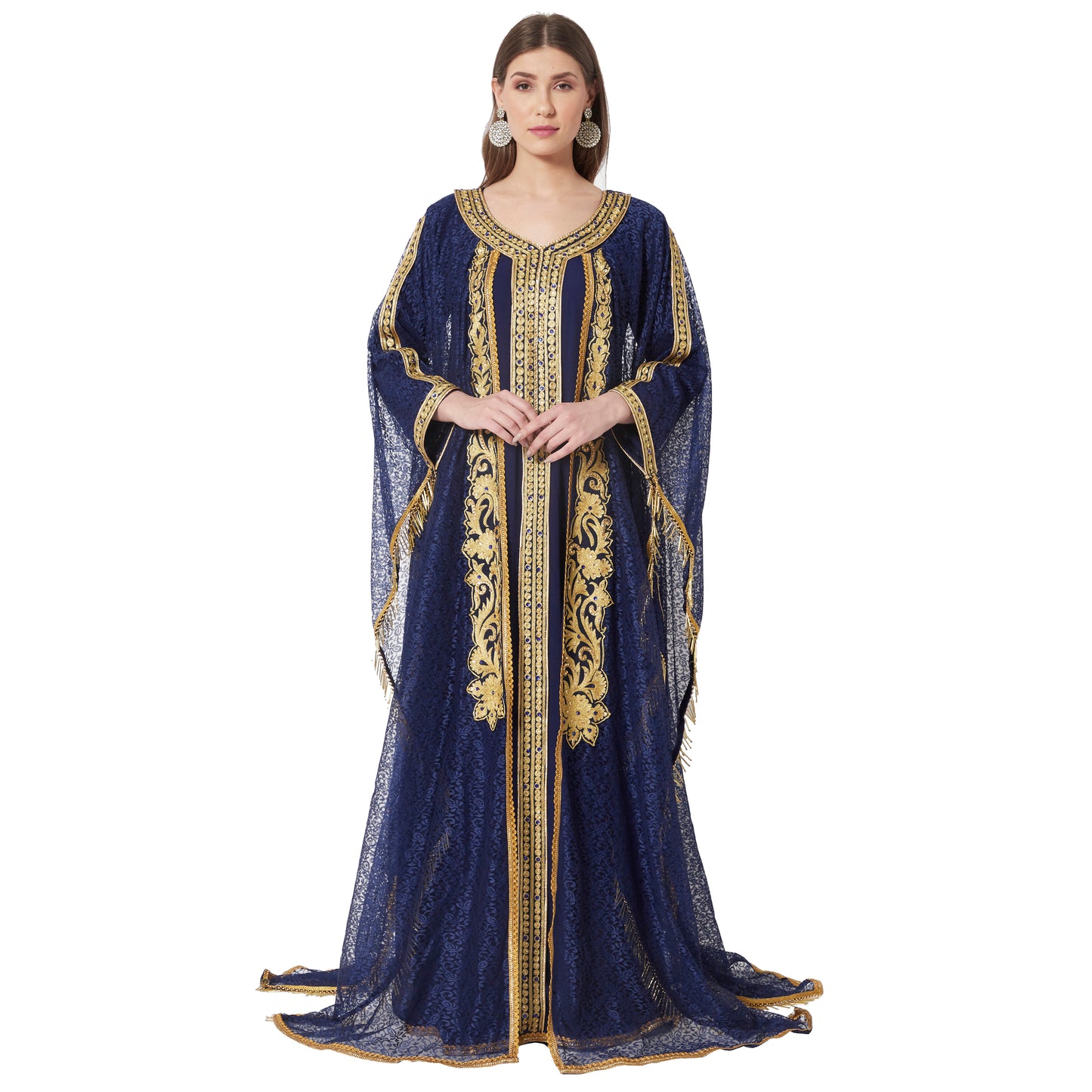 Jellabiya Maxi Dress With Traditional Golden Embroidery - Maxim Creation