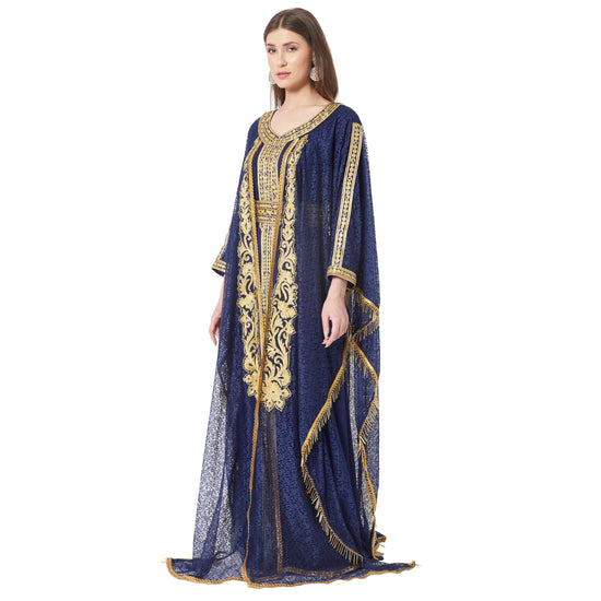 Jellabiya Maxi Dress With Traditional Golden Embroidery - Maxim Creation