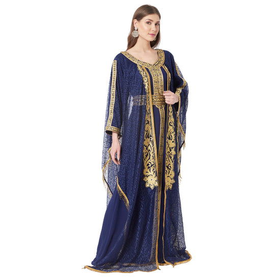 Jellabiya Maxi Dress With Traditional Golden Embroidery - Maxim Creation