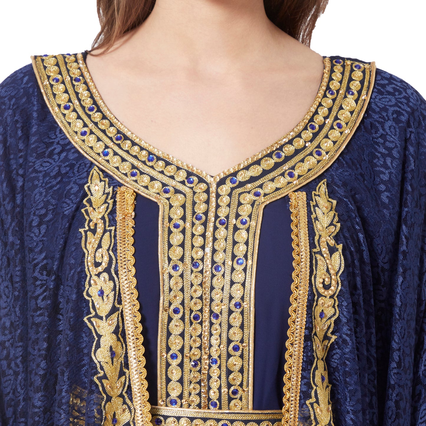 Jellabiya Maxi Dress With Traditional Golden Embroidery - Maxim Creation