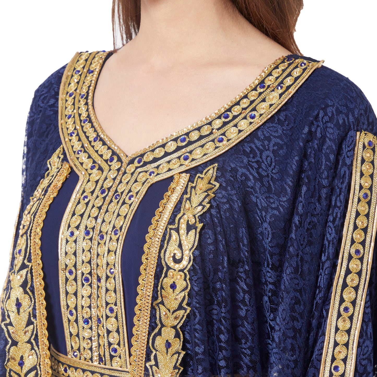 Jellabiya Maxi Dress With Traditional Golden Embroidery - Maxim Creation