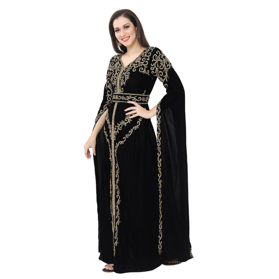 Long Sleeve Designer Bridal Wear Long Kaftan In Velvet Fabric - Maxim Creation