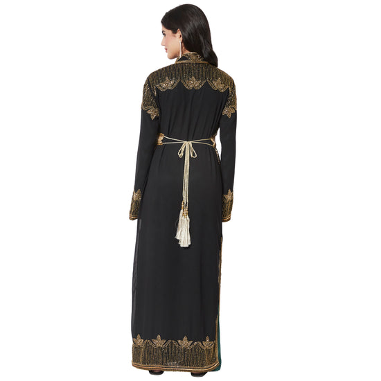 Embroidered Long Cardigan with Golden Hand Work Dress - Maxim Creation