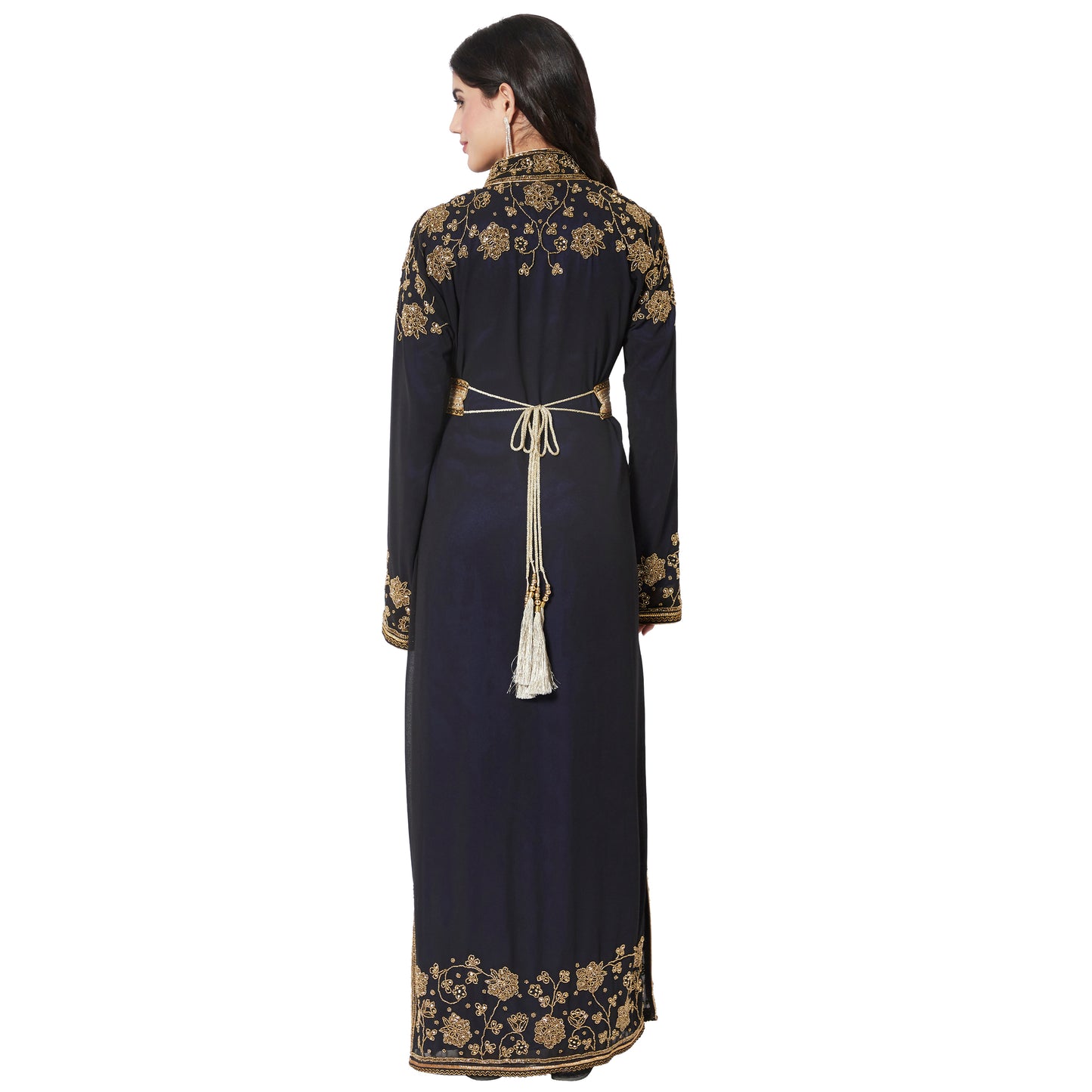 Long Cardigan with Golden Hand Work Embroidery by Maxim Creation - Maxim Creation